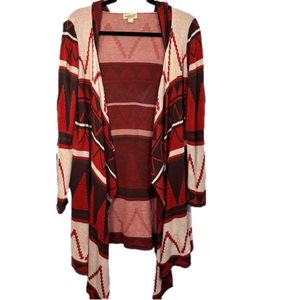 ONE WORLD LIVE AND LET LIVE Size M Red Maroon and Cream Open Cardigan